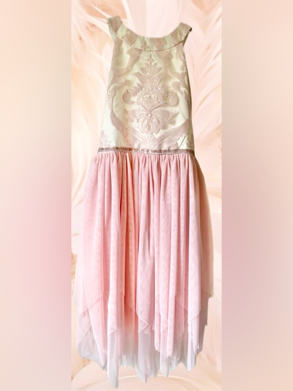Rare Editions Pink and Ivory Tulle Girls Formal Dress